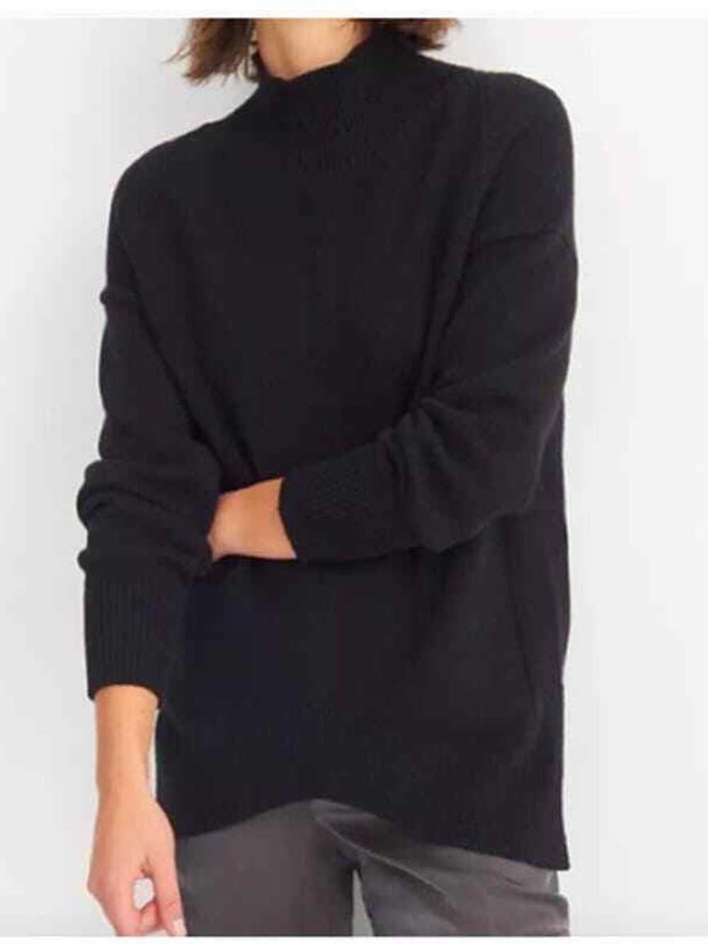 Anthropologie Maeve Crystal Mock Neck Tunic Sweater Black
